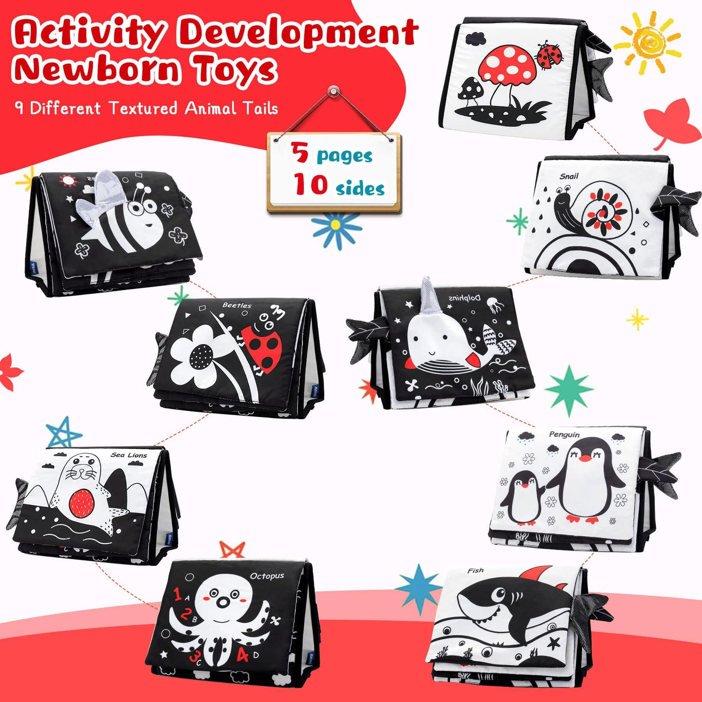 Miroir bébé - Jouet bébé Miroir livre bébé pliable et contrasté 