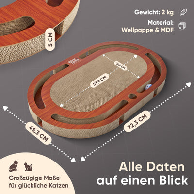 Planche à gratter - Peut être utilisée des Deux Côtés + Carton Interchangeable - Comprend un jouet pour Chat-Carton à gratter XXL de Haute Qualité en MDF Robuste-Tapis à gratter