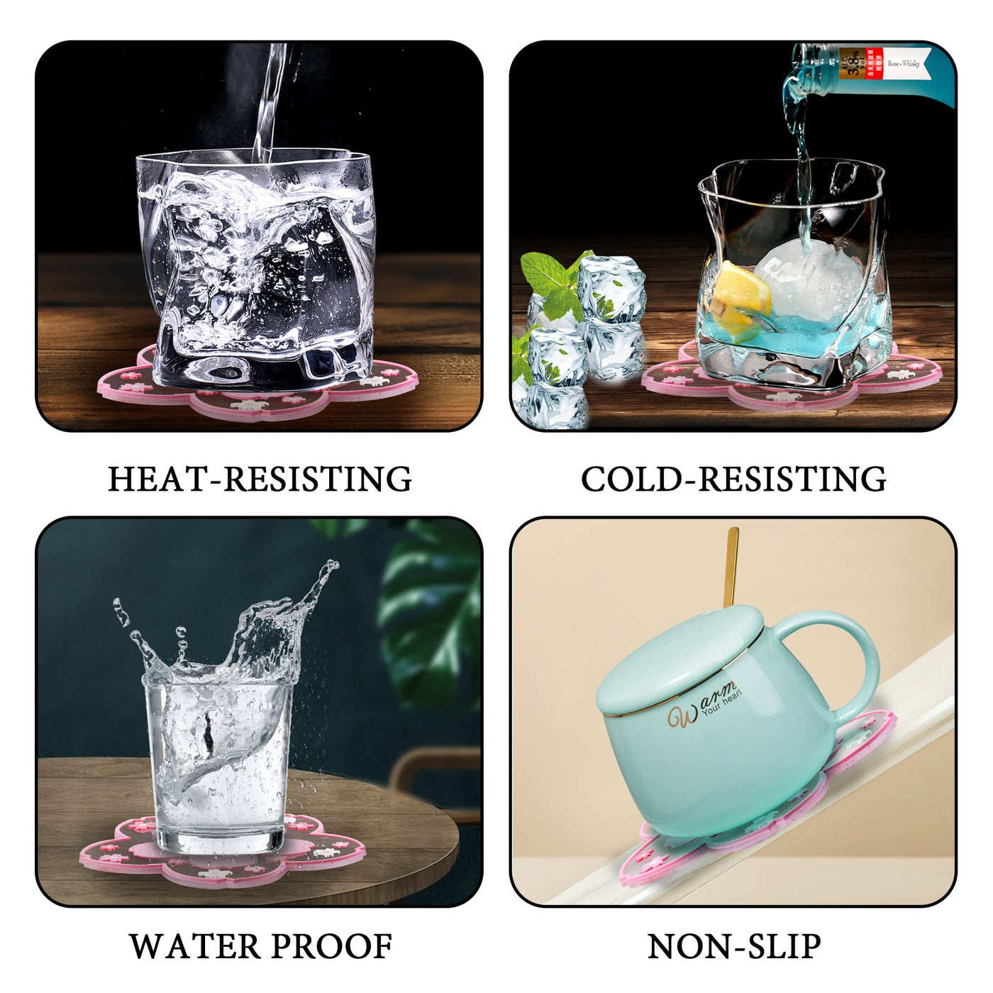 6er-Set Silikon-Glasuntersetzer für Getränke, Tassen, Bar, Glas - Tischuntersetzer