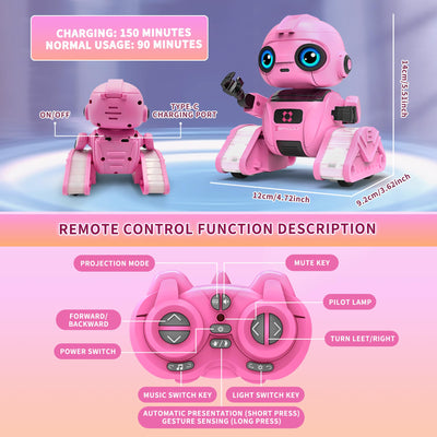 Jouet Robot pour Enfants - Rechargeable, Yeux LED et Musique, Robot RC avec Capteur de Geste