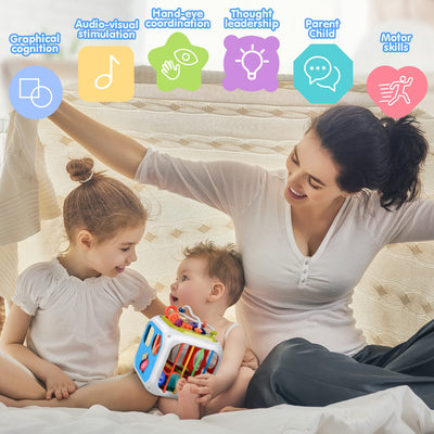 Baby sensory toy with colorful cube, shape sorting stacking toy motor skills learning gift