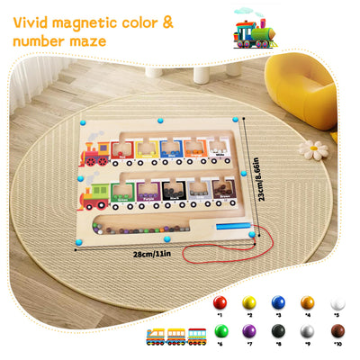 Magnetic color and number maze, wooden puzzle activity board, educational counting toy for toddlers