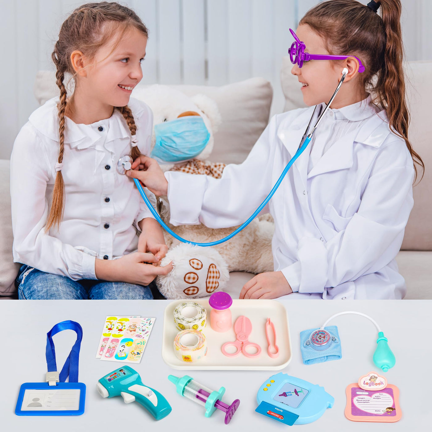 Doctor's case children, doctor's case children educational toy with talking flashcards German, stethoscope, doctors bag doctor set game