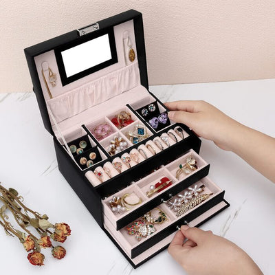 Schmuckkästchen, Schmuckkästchen mit Schubladen, PU-Leder-Schmuckkästchen Schmuckkästchen Großer Schmuck Organizer für Ringe Ohrringe Armbänder Halsketten