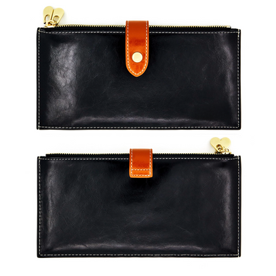 Portefeuille en cuir véritable Porte carte de crédit avec blocage RFID Portefeuille à fermeture éclair Téléphone portable