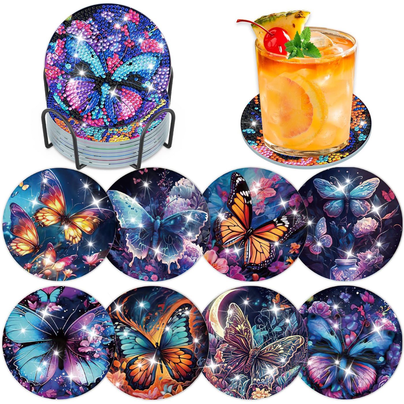 8 PCS Diamond Painting Coasters with Holder