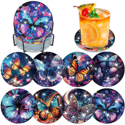 8 PCS Diamond Painting Coasters with Holder