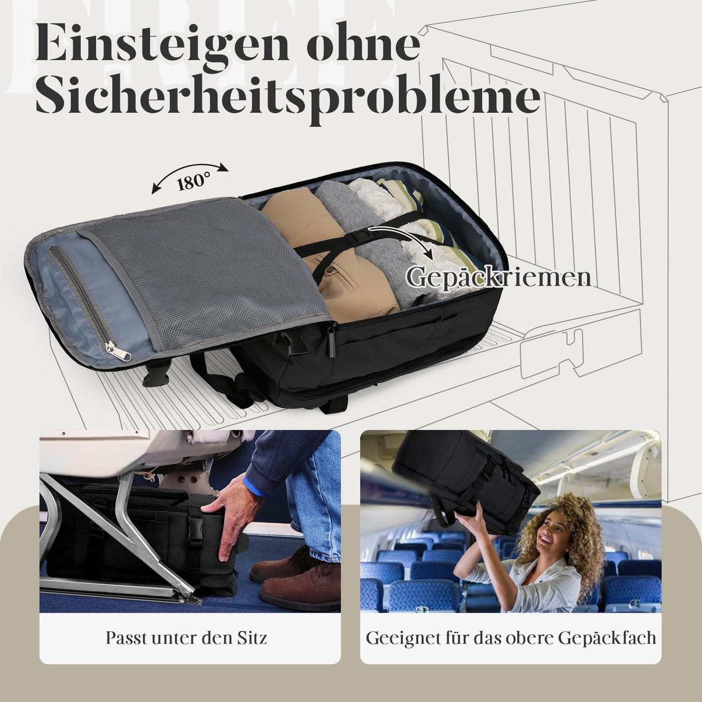 Hand Luggage Backpack Lightweight Laptop Compartment & Anti-theft Device
