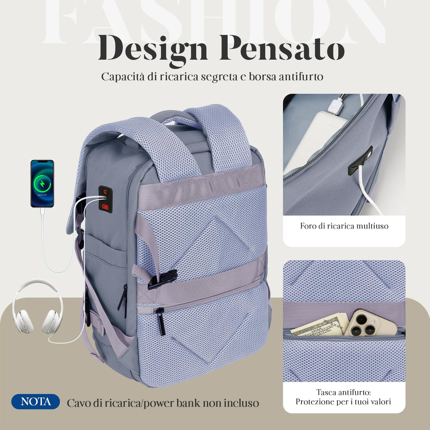 Hand Luggage Backpack Lightweight Laptop Compartment & Anti-theft Device