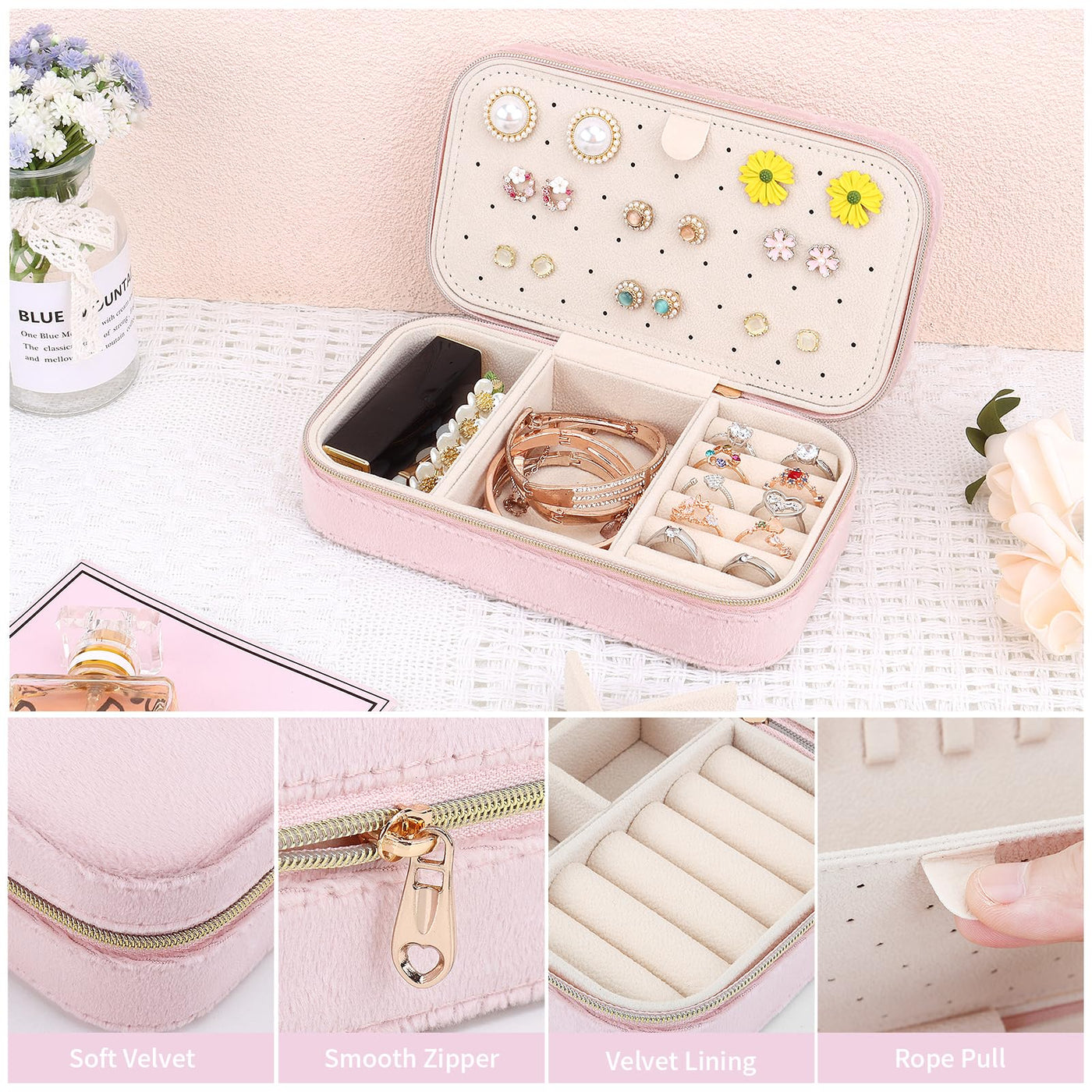 Petite Boîte à Bijoux de Voyage En Velours