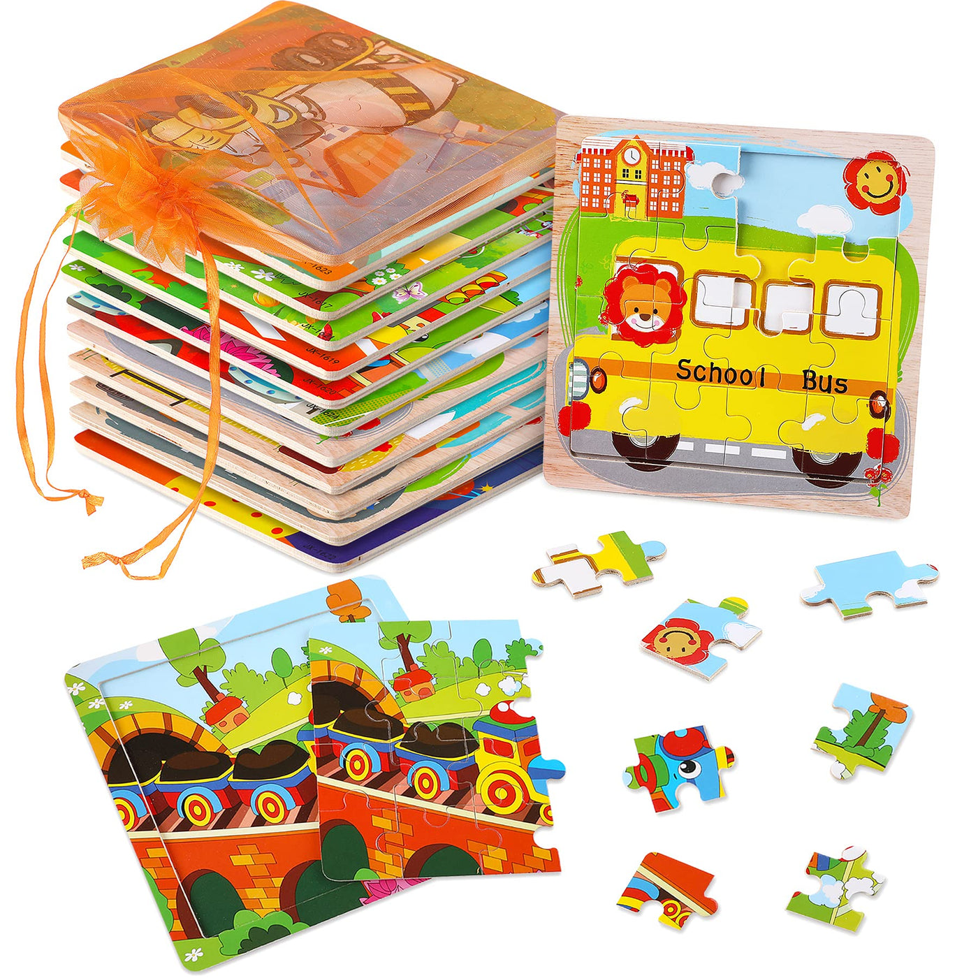 Holztierpuzzle mit 9 Teilen und Ordnungsbeutel für jedes Puzzle für Kinder