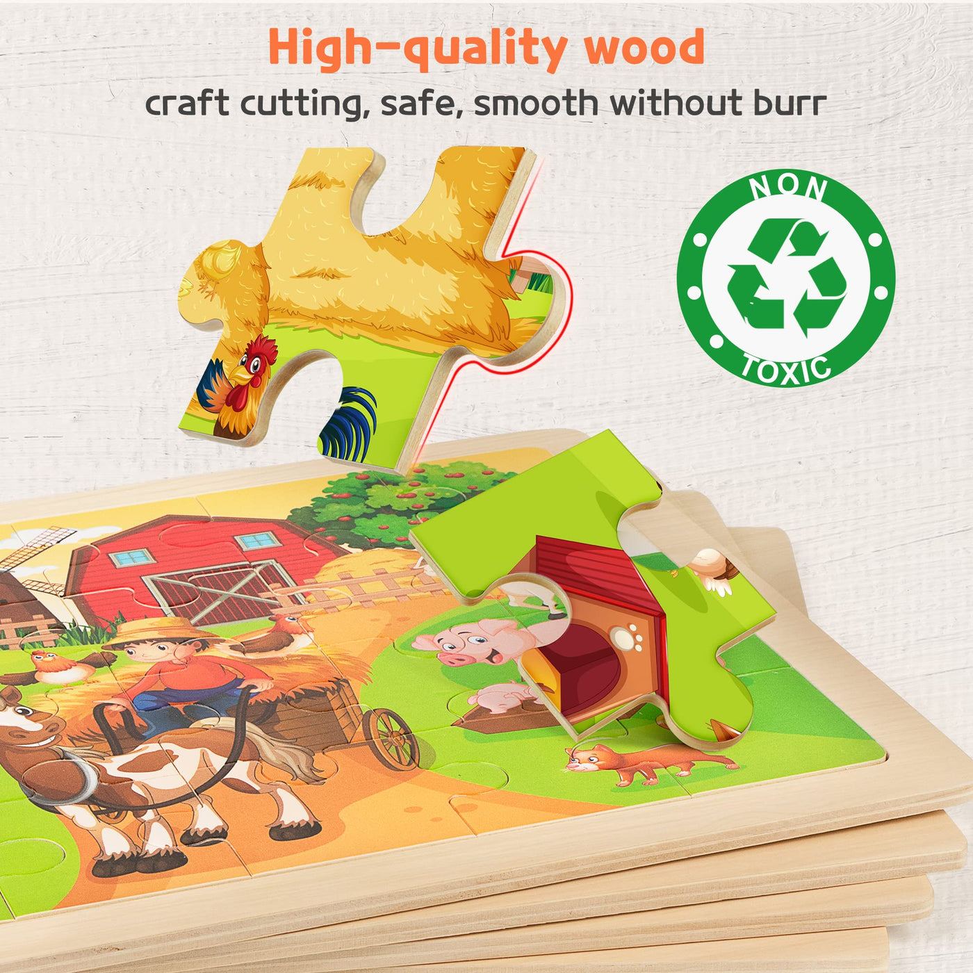 Children's animal wooden puzzle, preschool Educational toy