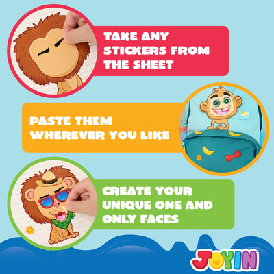 Autocollant Ensemble d'autocollants pour enfants Make-a-face Sticker DIY Sticker Autocollants pour le visage DIY pour enfants avec lion, singe et animaux fantastiques pour la fête