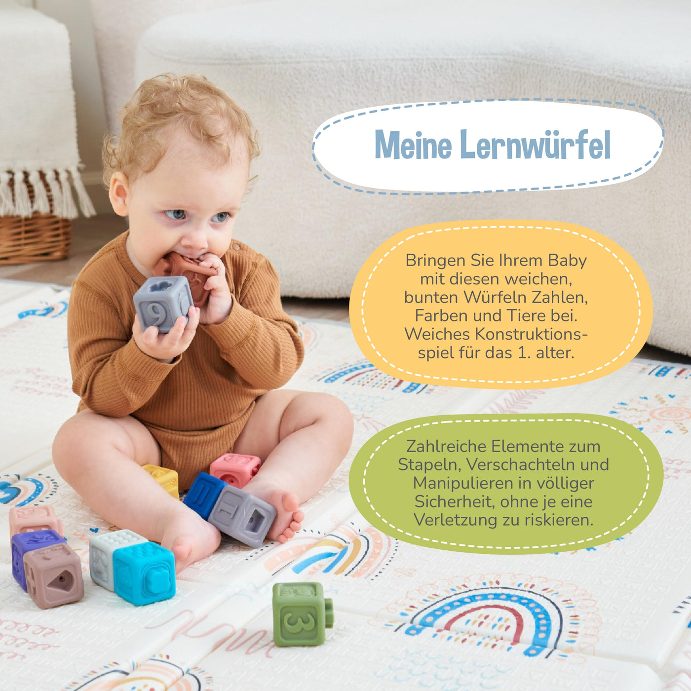 Jouets pour bébés et enfants en silicone - 12 cubes d'activités sensorielles - développement précoce et dentition