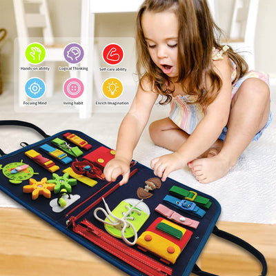 Activity board with fun dinosaur toys - educational toy for basic skills and airplane travel toy