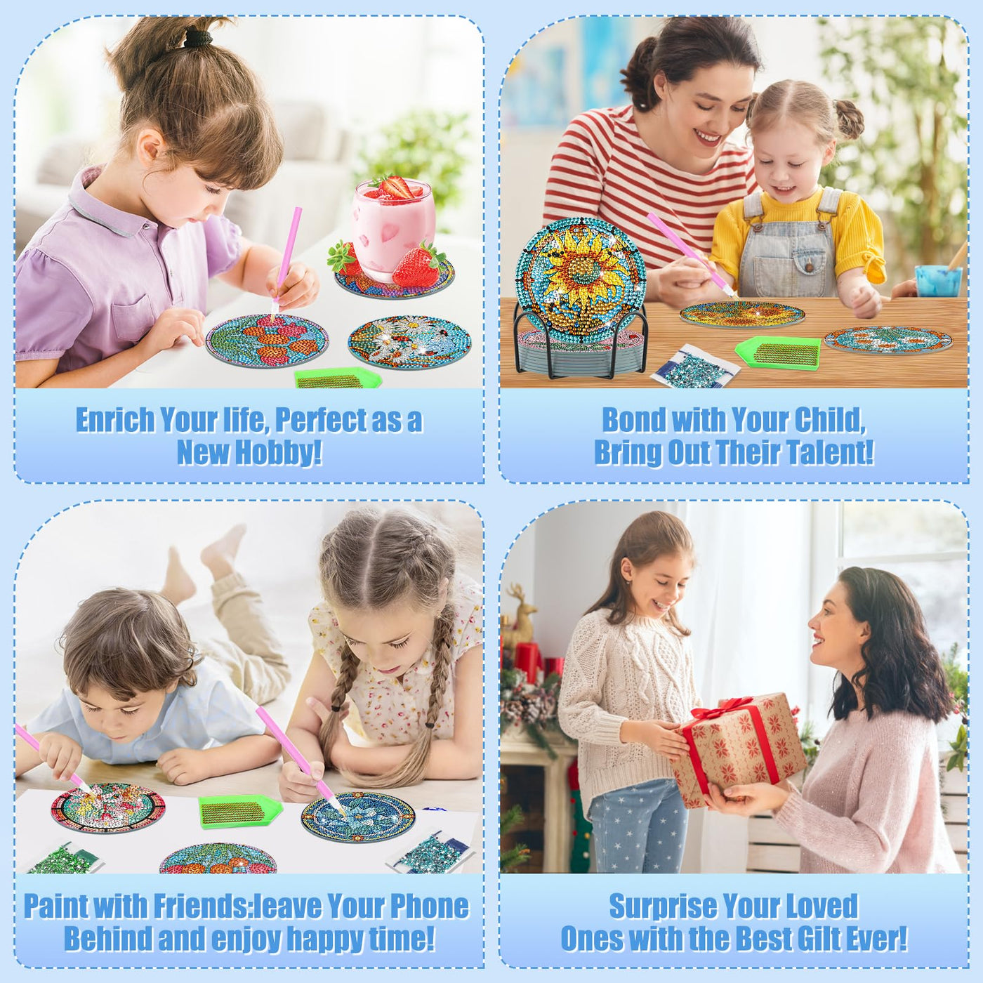 9 PCS Diamond Painting Coasters with Holder