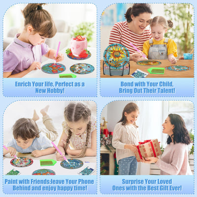 9 PCS Diamond Painting Coasters with Holder
