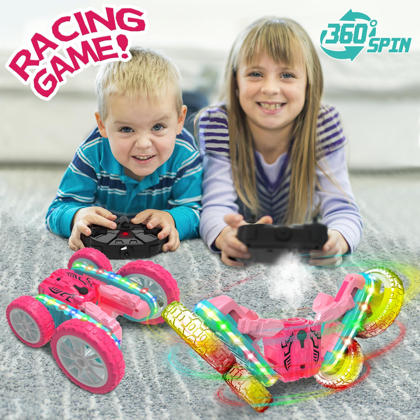 Voiture Télécommandée 2,4 GHz 4WD avec Phares, Jouet de Voiture RC à Bascule à 360° pour Filles de 3 à 12 Ans