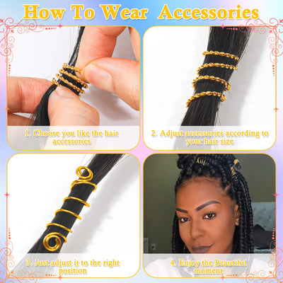 220 Pièces Accessoires pour Cheveux en Or pour Tresses, Bijoux Loc pour Cheveux Dreadlock Breloques pour Cheveux pour Femmes, Tresses en Métal Doré, Bagues, Pinces de Manchette pour Accessoires Dreadlock, Tresses pour Cheveux