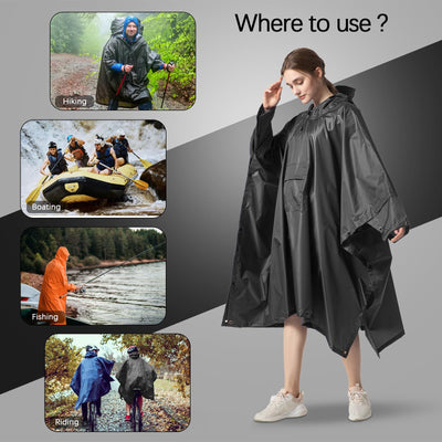 Rain cape Raincoat Rain jacket Waterproof Hiking Cycling Outdoor 3in1 Multipurpose