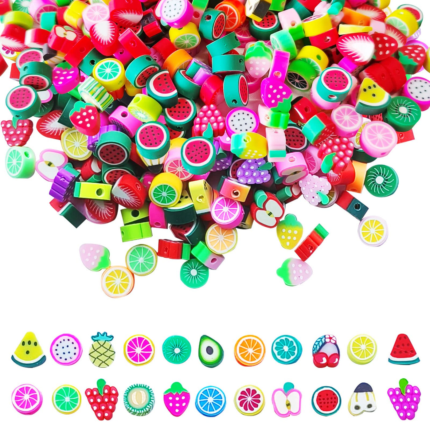 300 pieces fruit beads polymer clay beads, children bracelets colorful threading beads DIY bracelets necklace spacer beads kit craft kit for bracelet hair band crafting for making jewelry bracelets