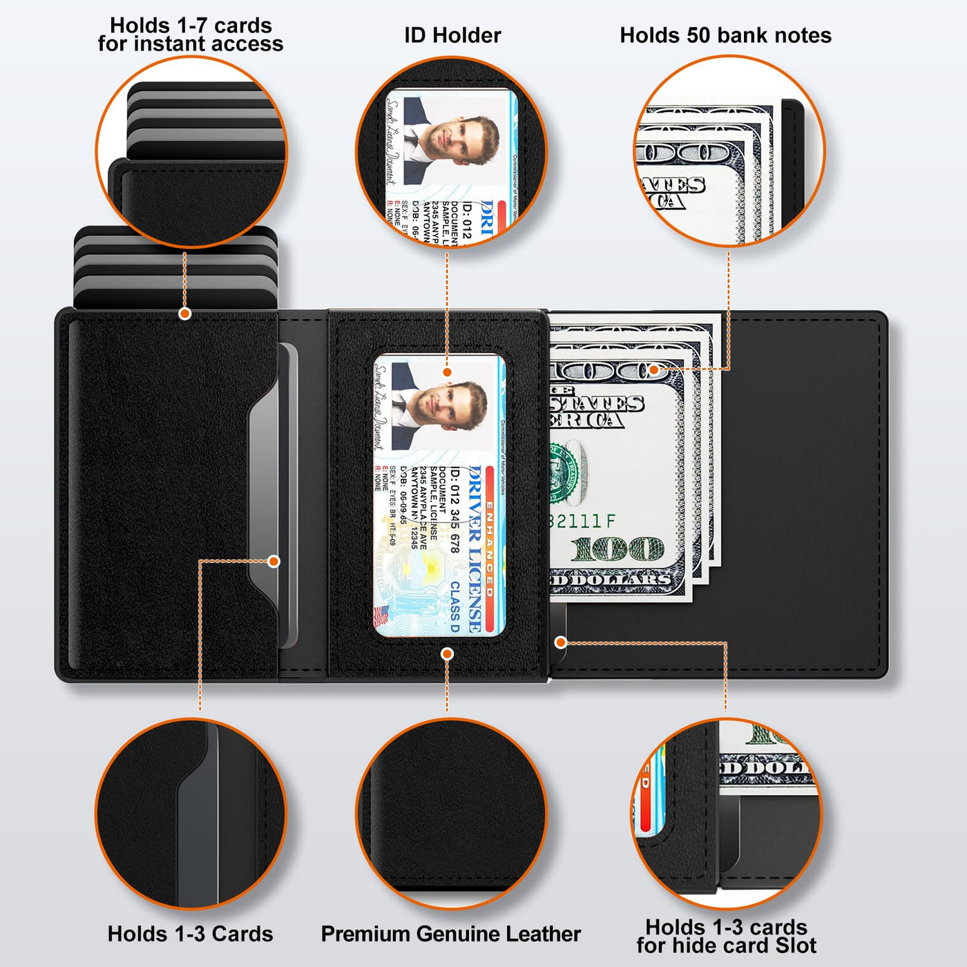 Card case, slim wallet with magnetic closure and coin pocket, pop-up smart wallet made of carbon fiber and credit card case for 9 to 14 cards