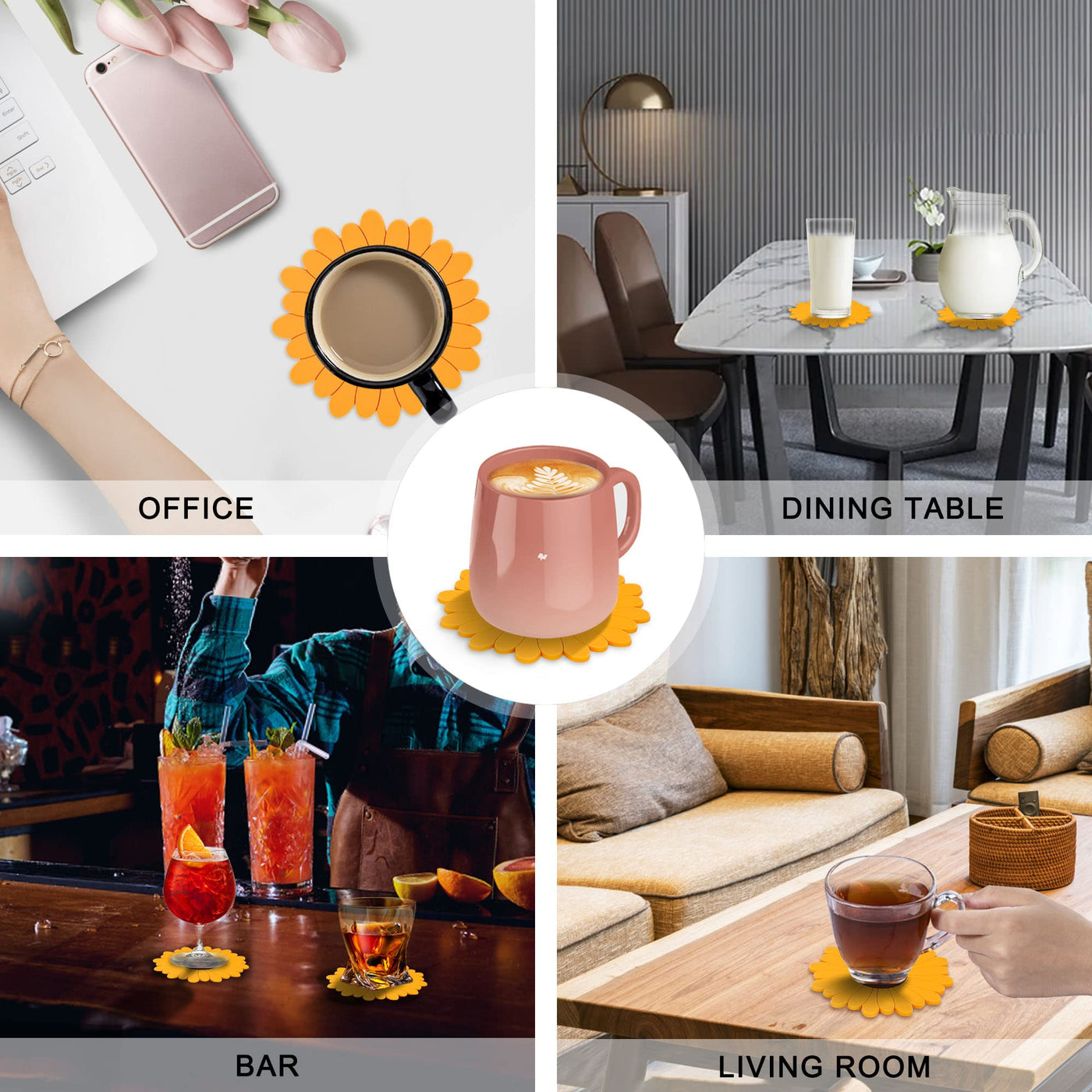 Set of 6 silicone glass coasters for drinks, cups, bar, glass - Table coasters