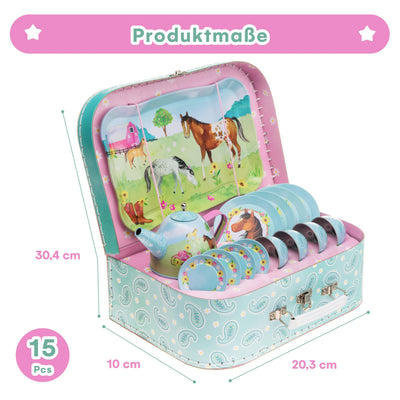 Service à thé en étain pour enfants et sac de transport, vaisselle pour enfants, cuisine ludique, 15 pièces