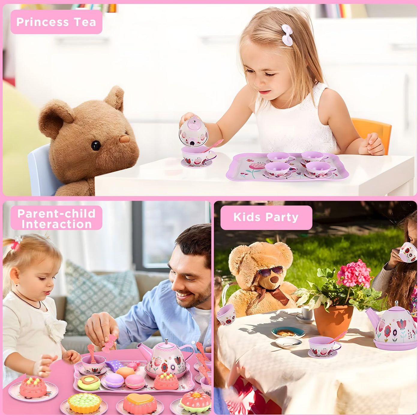 Children's tea set, 46 pieces dolls tableware children's kitchen Tin teapot set