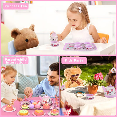 Children's tea set, 46 pieces dolls tableware children's kitchen Tin teapot set