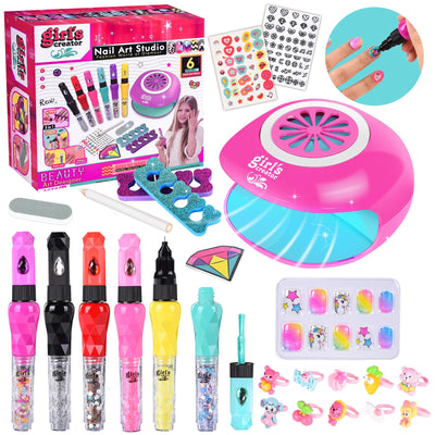 Filles pour enfants Nail Studio, Coffret Cadeau 33 pièces pour Filles, Cadeaux pour enfants Nail Design, Machine à maquillage, Studio à ongles, Nail Art