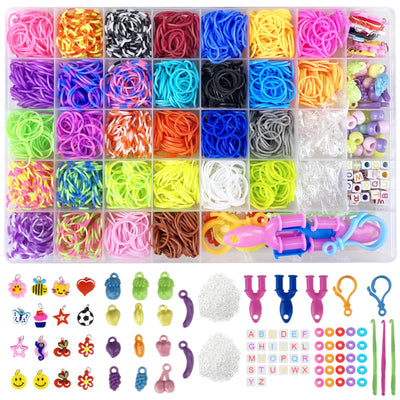 Kit de rubans 30 couleurs - rubans en caoutchouc avec pinces, breloques, perles et autres accessoires pour les kits de bricolage pour faire des bracelets d'amitié, kit d'artisanat