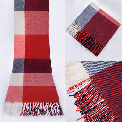 Winter scarf plaid oversized square blanket scarf, fringed poncho