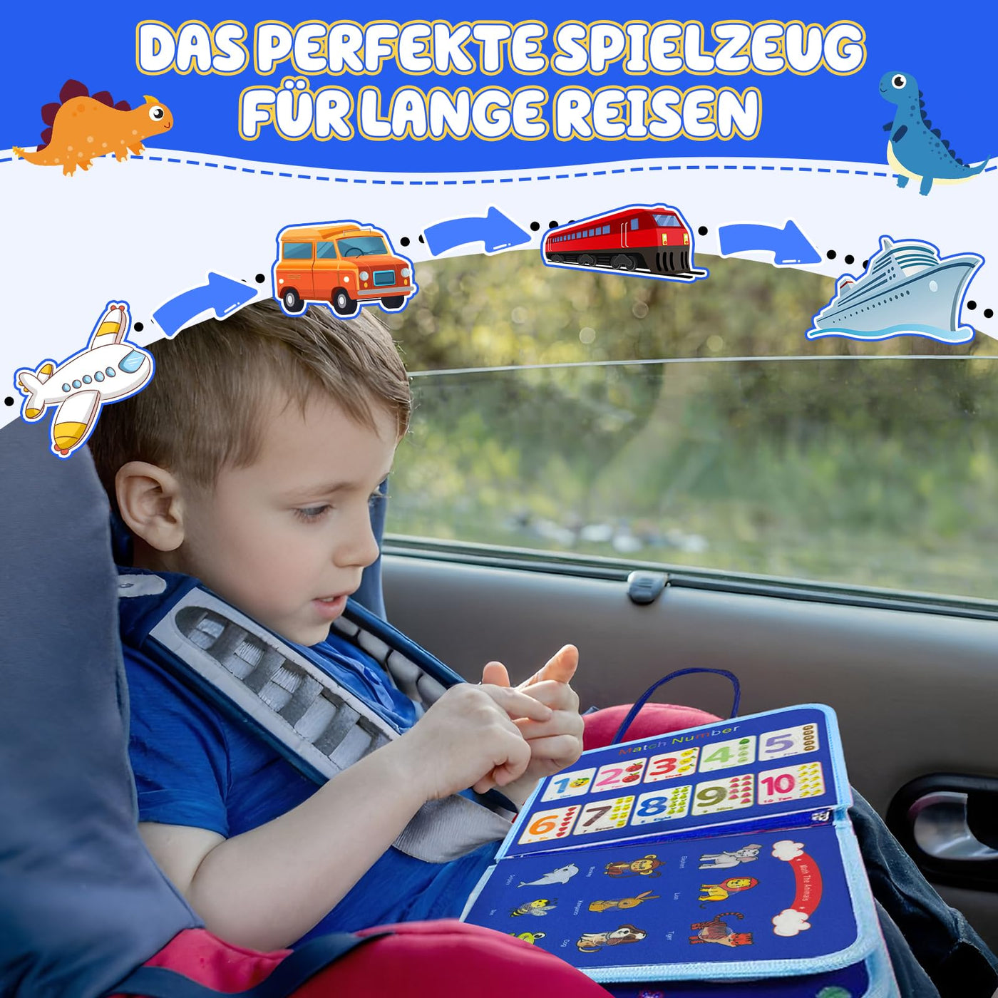 Beschäftigtes Brettmotorspielzeug aus Filz mit Buchstaben, Zahlen, Farben, Formen & Uhr