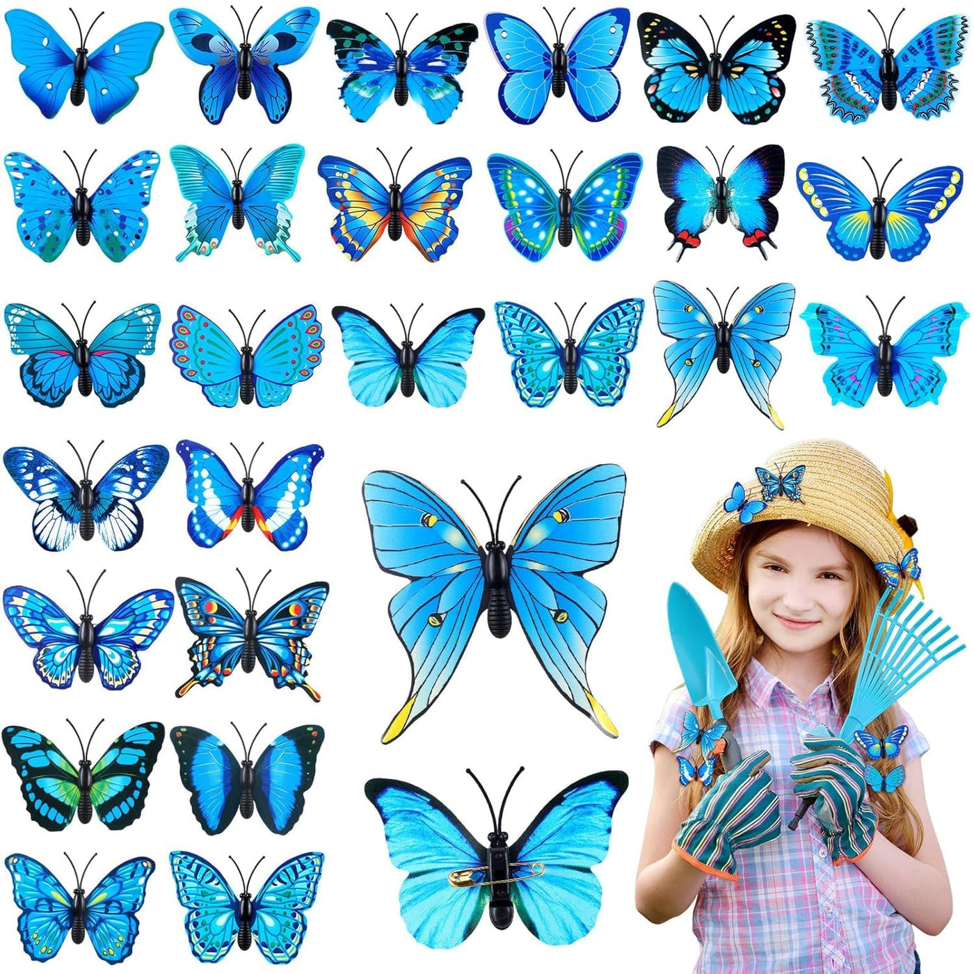 50 pièces de papillons décoratifs avec épingles à nourrice, broche papillon en PVC