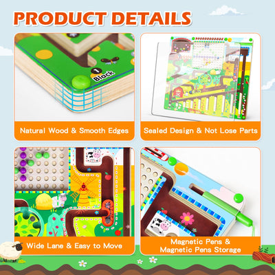 Jouet labyrinthe magnétique, jouet en bois chiffres et couleurs, jouet d'apprentissage, jouet de motricité