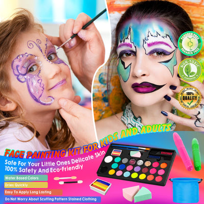 Children's make-up set, 20 colors water-based, quick-drying, non-toxic children's make-up, hair crayons brushes body paints children's make-up, face paints for dressing up carnival make-up