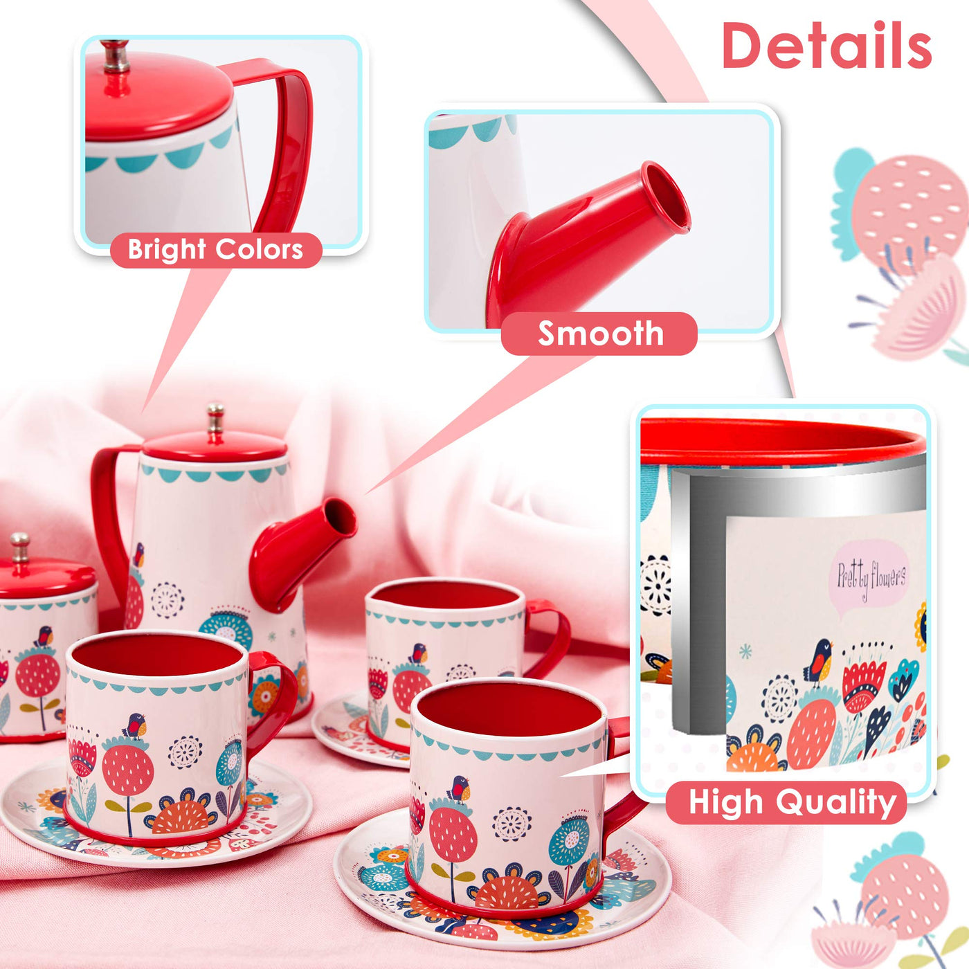 Teeservice Kinderteeservice Puppen Kaffeeservice Spielküche Geschirr Spielzeug Teeparty Rollenspiel für Kinder
