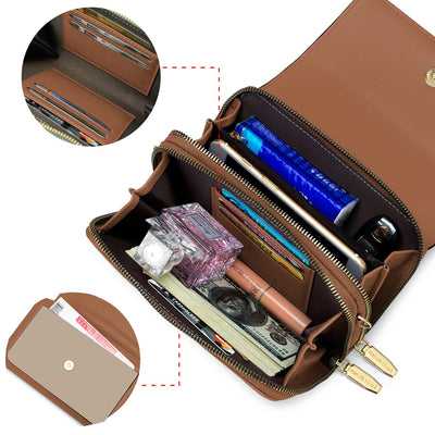 PU Leather Crossbody Shoulder Bag Passport Phone Case with Card Slot Adjustable Detachable Shoulder Strap