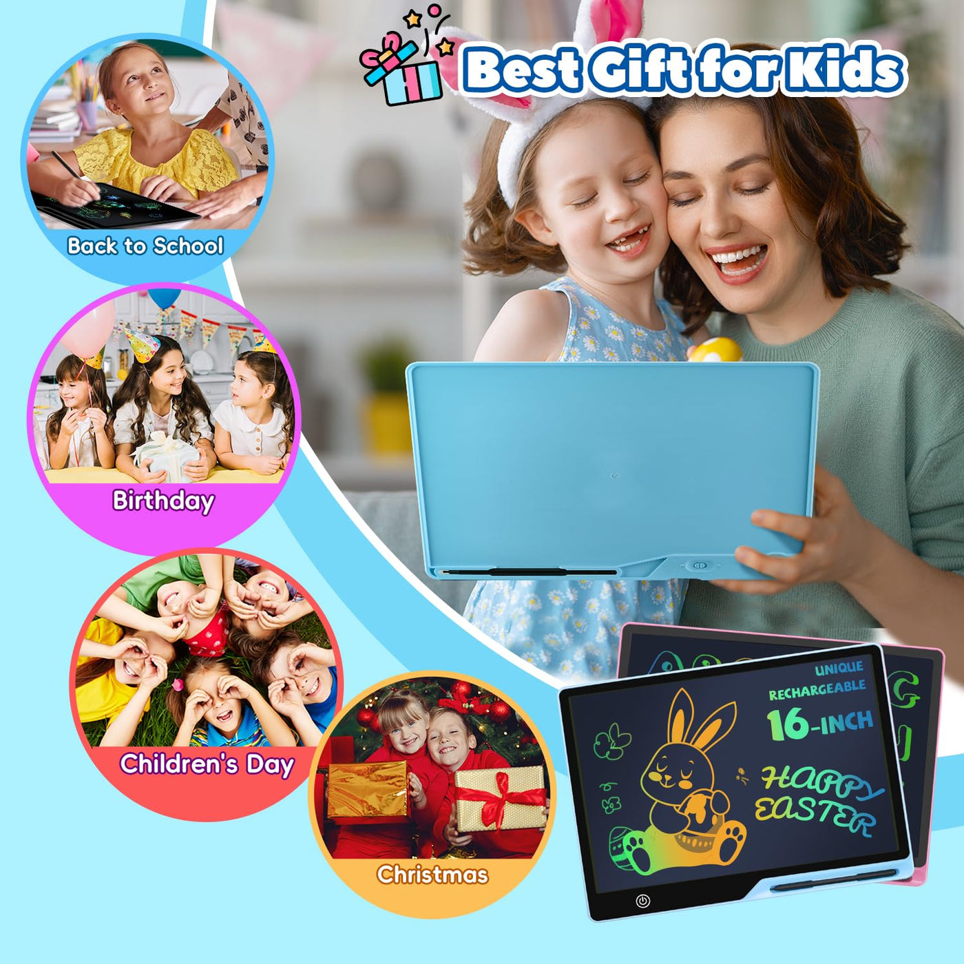 LCD writing tablet for children, rechargeable drawing tablet
