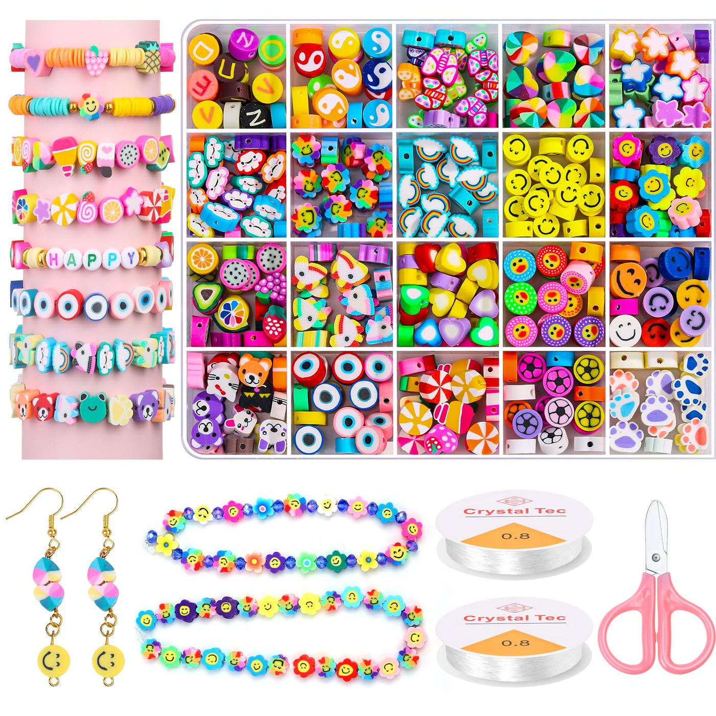 403 pièces perles pour enfilage, 120+pattern perles de polymère perles de pot doux avec fruits animaux bonbons arc-en-ciel étoile d'amour