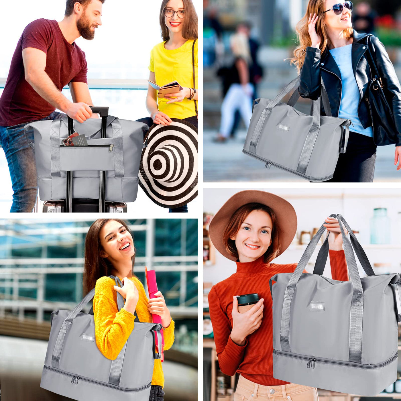 Sports bag Foldable travel bag with shoe compartment and wet compartment, water-repellent