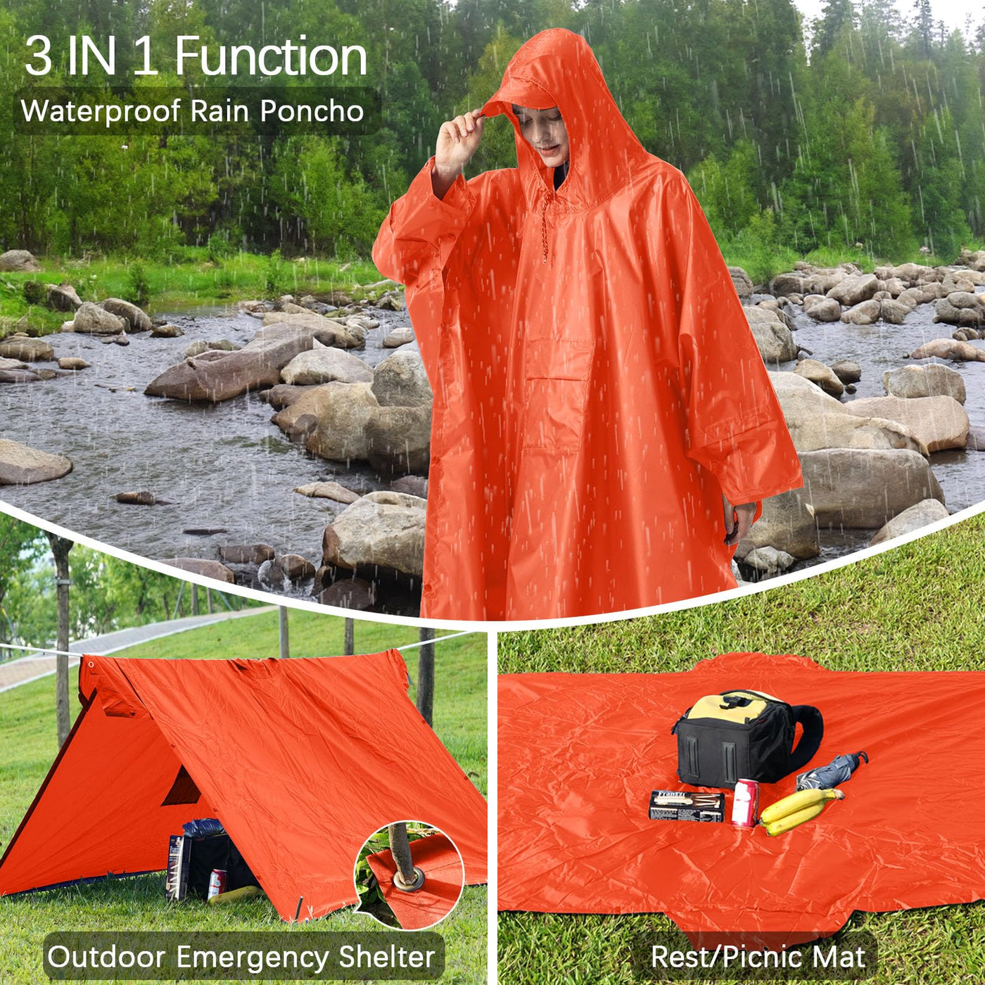 Rain cape Raincoat Rain jacket Waterproof Hiking Cycling Outdoor 3in1 Multipurpose