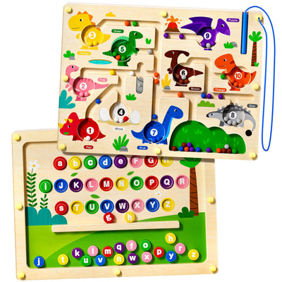 Jeu de labyrinthe magnétique 2 en 1 pour les enfants d'âge préscolaire, tableau en bois double face, aimant de couleurs et de chiffre