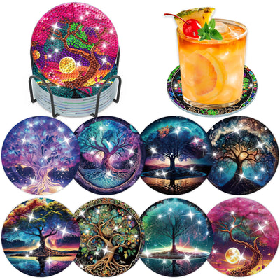 8 PCS Diamond Painting Coasters with Holder