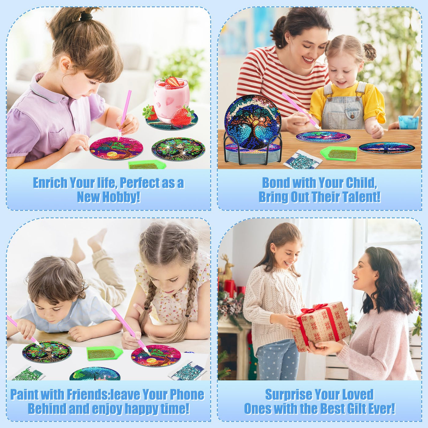8 PCS Diamond Painting Coasters with Holder