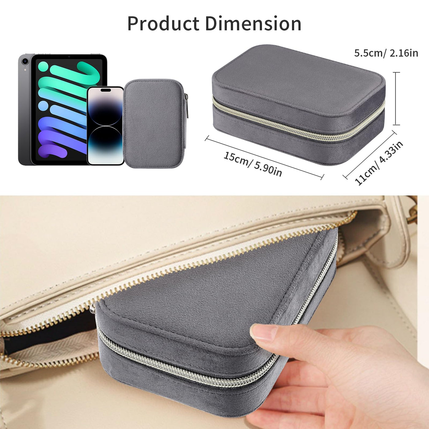 Jewelry Box Travel Small Velvet Jewelry Storage Portable Jewelry Case with Zipper