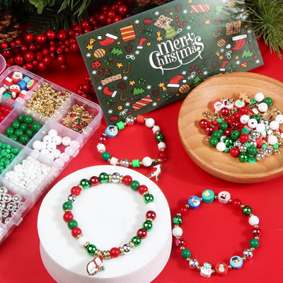 Make your own set of beads for stringing with Christmas tree pendants and clay beads