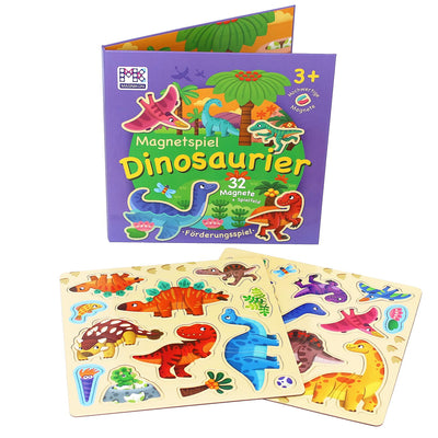 Magnetspiel Dinosaurier 32 Magnete - motorisches Kinderspielzeug mit großem Spielfeld für die Beschäftigung während der Fahrt - Magnetbuch