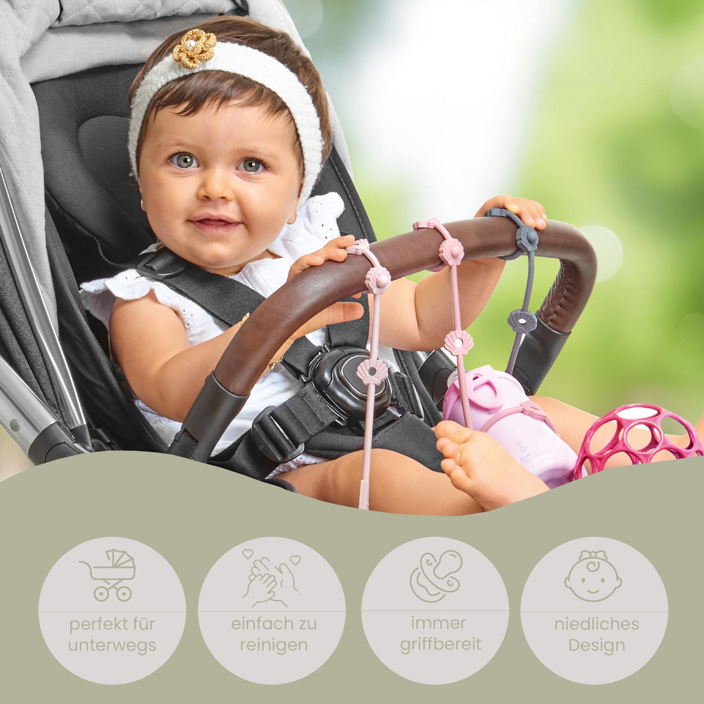 BPA-free baby carriage toy chain/expandable baby cup holder strap/pacifier chain for baby gadgets such as